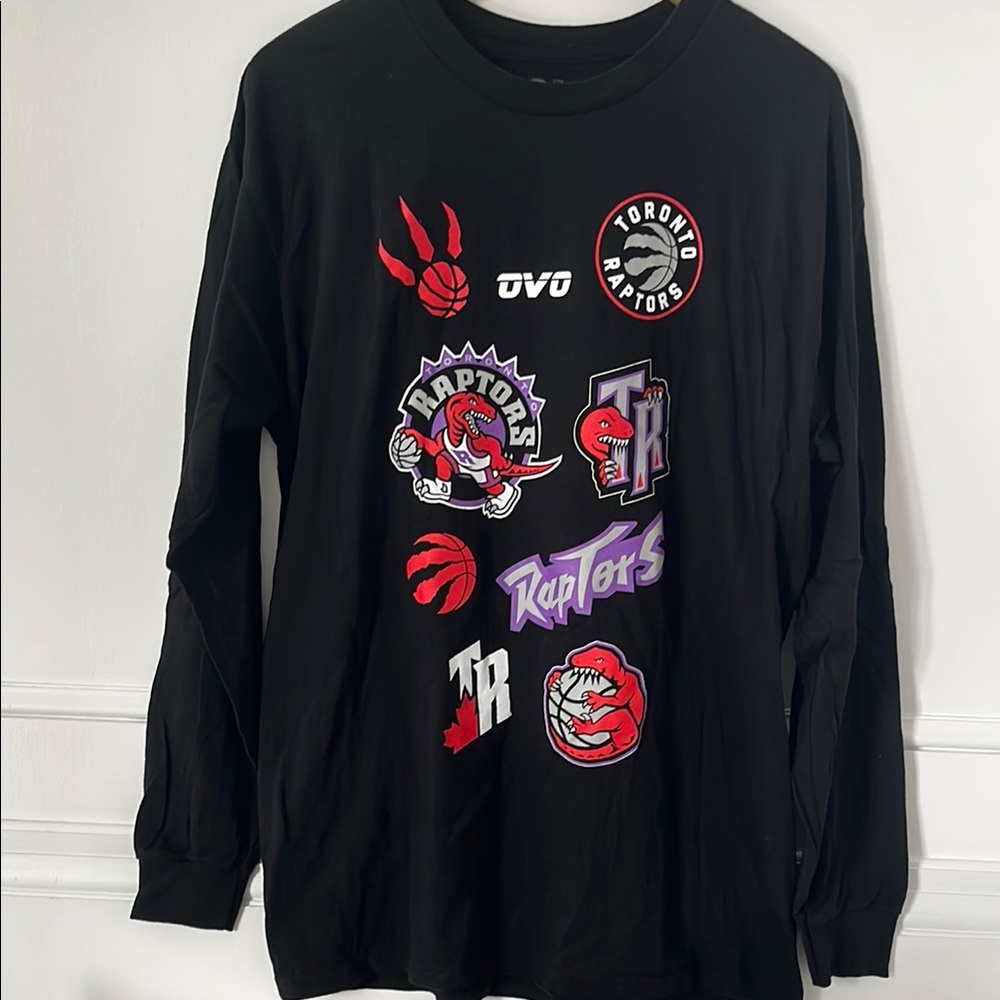 OVO Toronto Raptors Black and Red Long Sleeve Graphic Tee